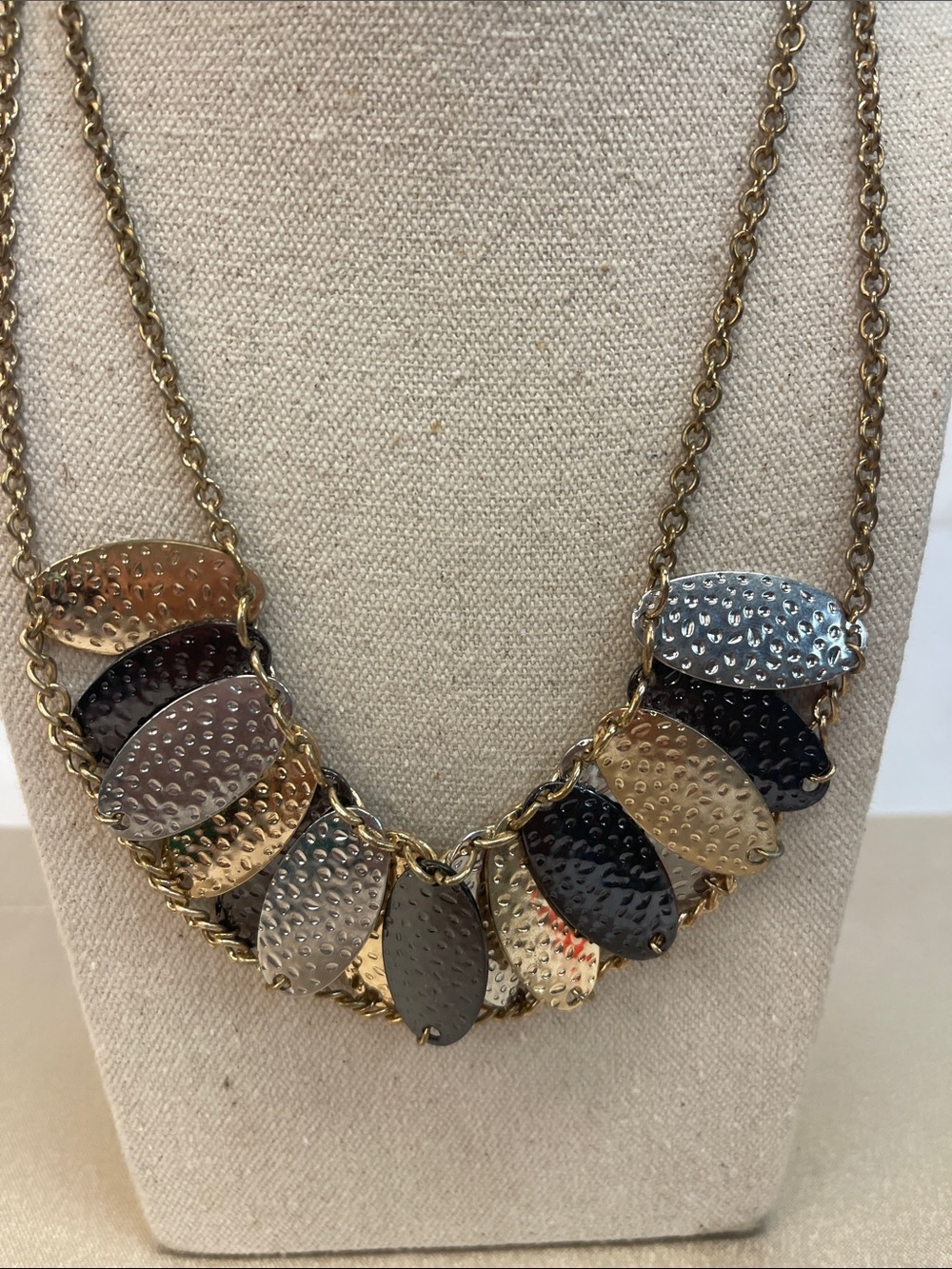 Hammered Multi-Tone Leaf Statement Necklace - Unbranded